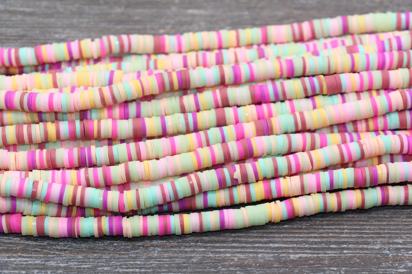 6mm Mix Color Heishi Beads, Multicolored Polymer Clay Disc Beads, African Disc Beads, Wholesale Vinyl Heishi, 16 inch Strand #51