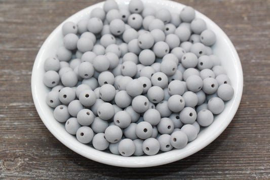 8mm Matte Gray Round Beads, Acrylic Gumball Bead, Frosted Gray Round Spacer Beads, Bubblegum Beads, Plastic Round Bead #2568