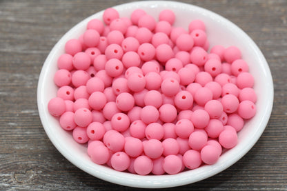 8mm Matte Pink Round Beads, Acrylic Gumball Bead, Frosted Pink Round Spacer Beads, Bubblegum Beads, Plastic Round Bead #2571