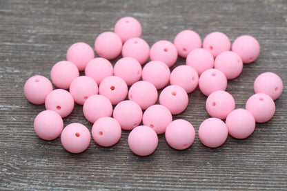 12mm Matte Pink Round Beads, Frosted Pink Acrylic Round Gumball Beads, Bubblegum Beads, Chunky Beads, Plastic Round Bead, #2594