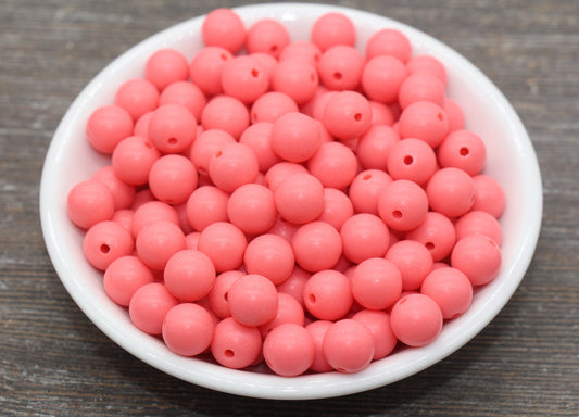 10mm Matte Watermelon Pink Round Beads, Frosted Pink Acrylic Round Gumball Beads, Bubblegum Beads, Chunky Beads, Plastic Round Bead, #2599