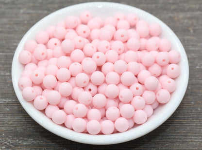 8mm Matte Light Pink Round Beads, Acrylic Gumball Bead, Frosted Pink Round Spacer Beads, Bubblegum Beads, Plastic Round Bead #2606