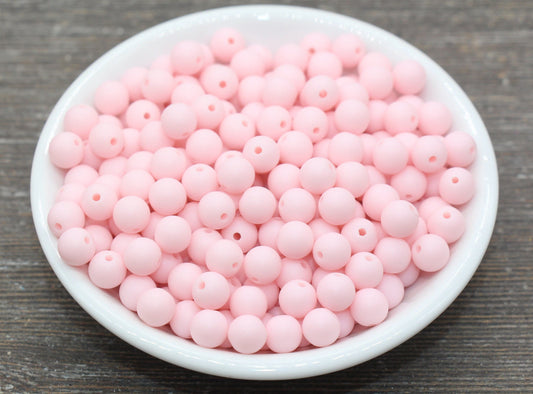 8mm Matte Light Pink Round Beads, Acrylic Gumball Bead, Frosted Pink Round Spacer Beads, Bubblegum Beads, Plastic Round Bead #2606