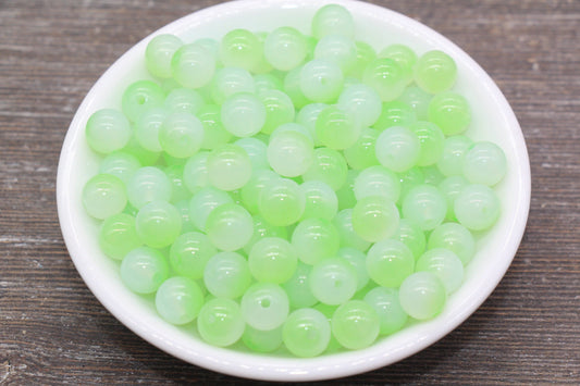 10mm Green Ombre Round Beads, Acrylic Gumball Bead, Green Round Beads, Bubblegum Beads, Plastic Round Bead, Jewelry Beads #2628