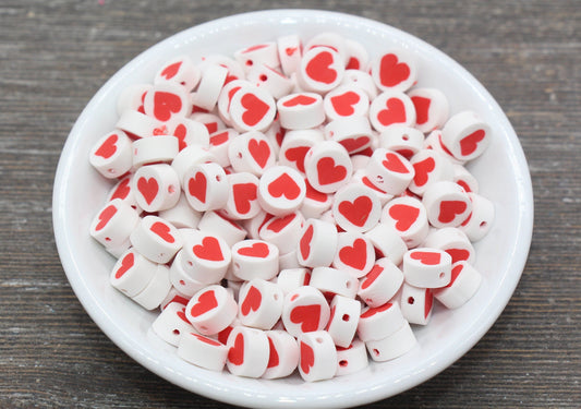 Red Heart Polymer Clay Beads, Valentines Heart Clay Beads, Bracelet Beads, Jewelry Beads, Beads for Bracelet #164