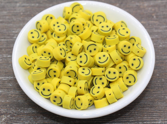 Star-Struck Smiley Face Beads, Emoji Polymer Clay Beads, Kawaii Smiling Face, Jewelry Beads, Beads for Bracelet #165