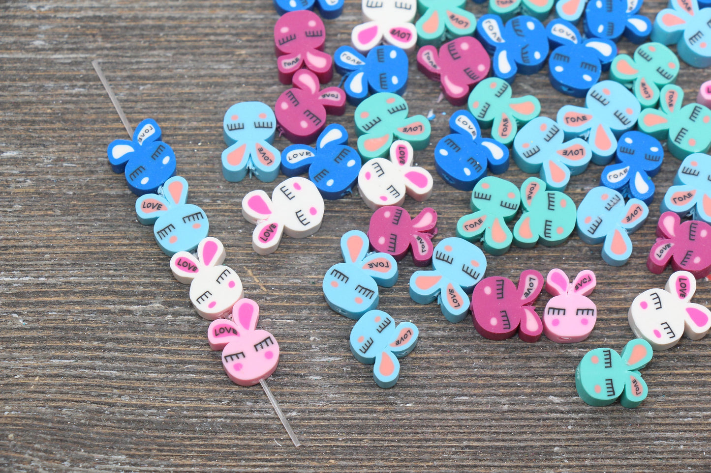 Kawaii Bunny Polymer Clay Beads, Bunny Rabbit Clay Beads, Jewelry Beads, Beads for Bracelet #172