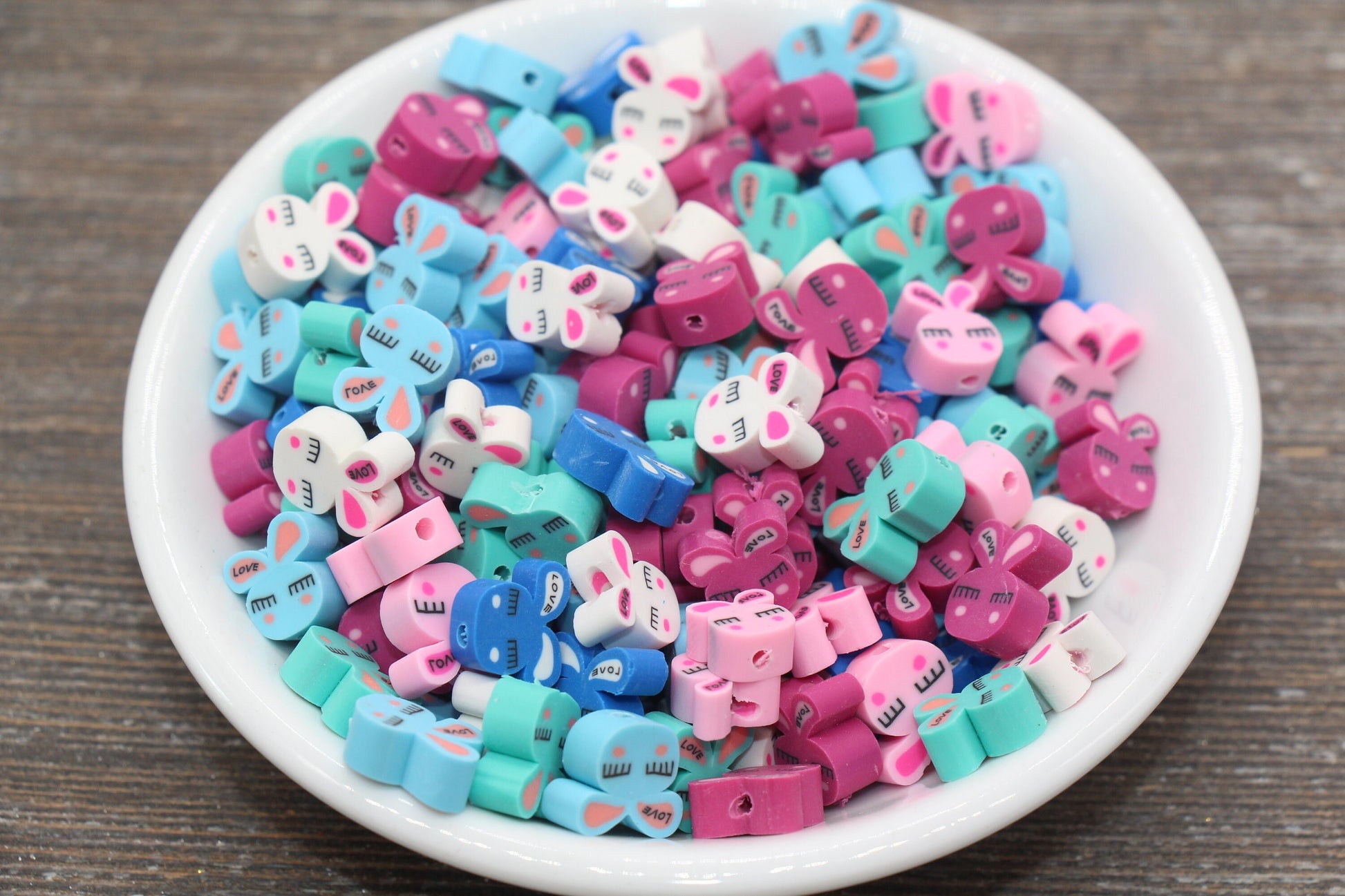 Kawaii Bunny Polymer Clay Beads, Bunny Rabbit Clay Beads, Jewelry Beads, Beads for Bracelet #172