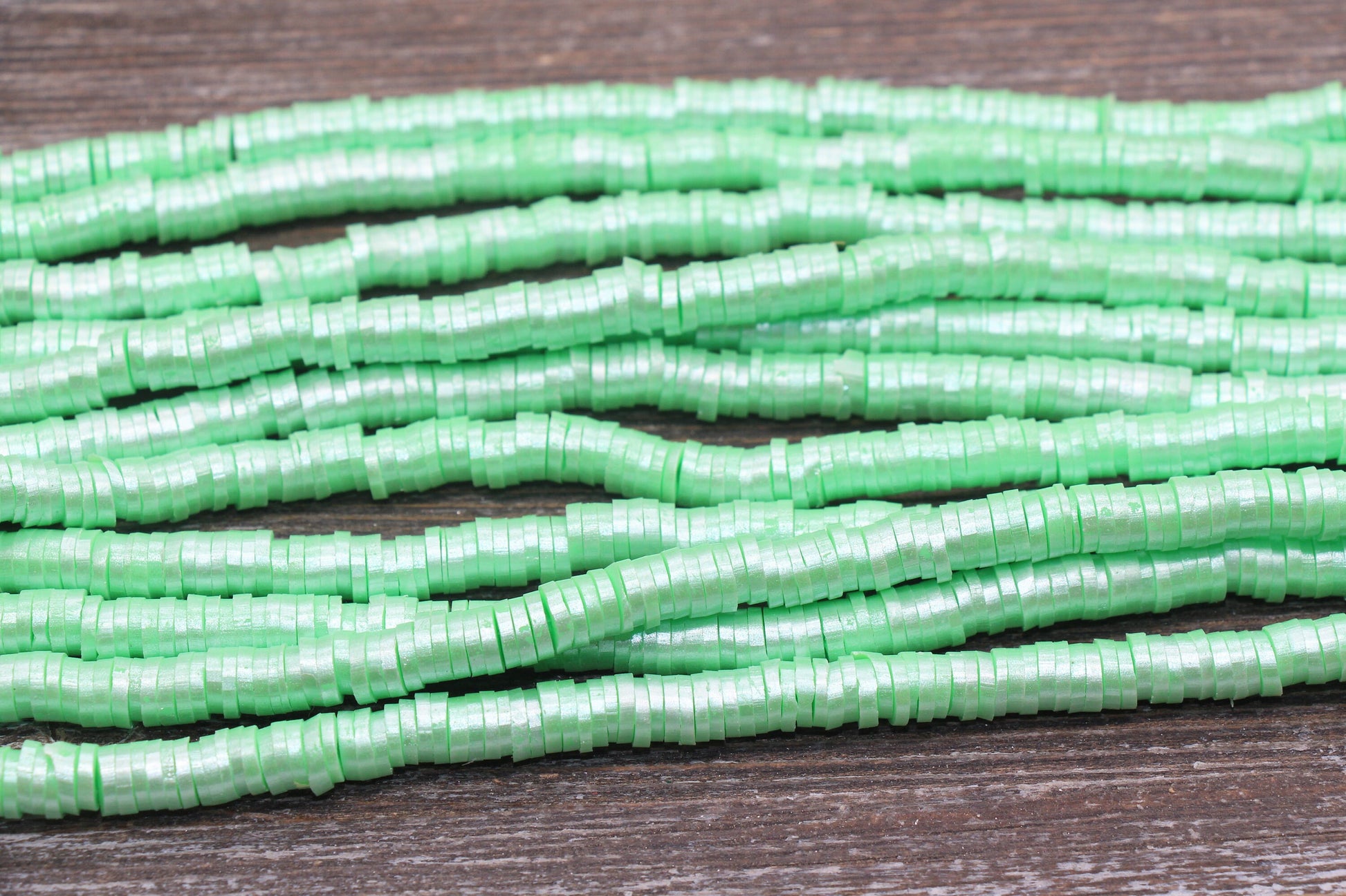 6mm Shimmer Green Color Polymer Clay Disc Beads, Green Heishi Beads, African Disc Beads, Vinyl Heishi, 16 inch Strand #417