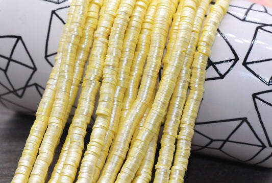 6mm Shimmer Yellow Polymer Clay Disc Beads, Yellow Heishi Beads, African Disc Beads, Vinyl Heishi, 16 inch Strand #426