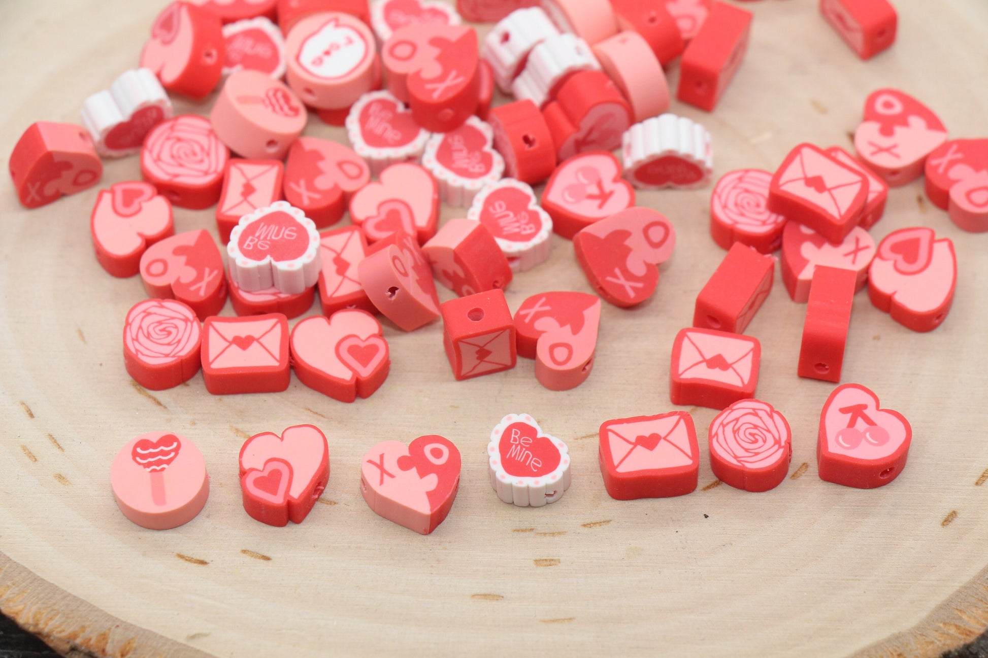 Valentines Day Themed Polymer Clay Beads, Assorted Clay Round Beads, Loose Beads, Jewelry Beads, Beads for Bracelet #110