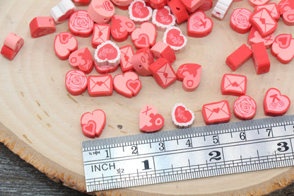 Valentines Day Themed Polymer Clay Beads, Assorted Clay Round Beads, Loose Beads, Jewelry Beads, Beads for Bracelet #110