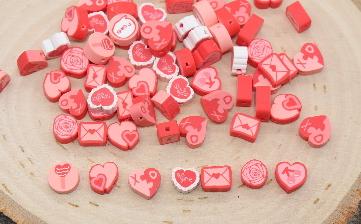 Valentines Day Themed Polymer Clay Beads, Assorted Clay Round Beads, Loose Beads, Jewelry Beads, Beads for Bracelet #110