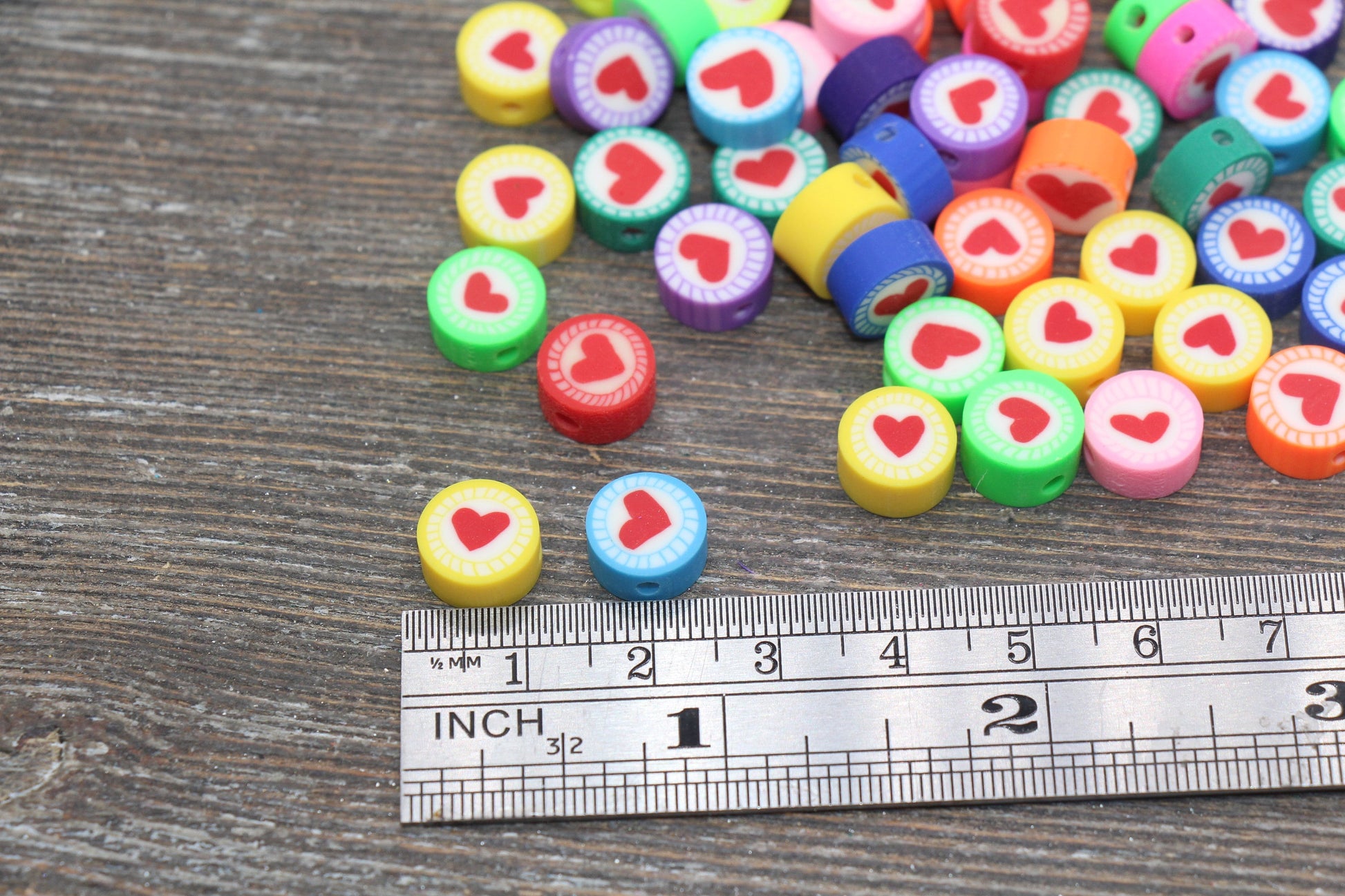 Multicolored Heart Polymer Clay Beads, Assorted Heart Shape Clay Round Beads, Loose Beads, Jewelry Beads, Beads for Bracelet #178