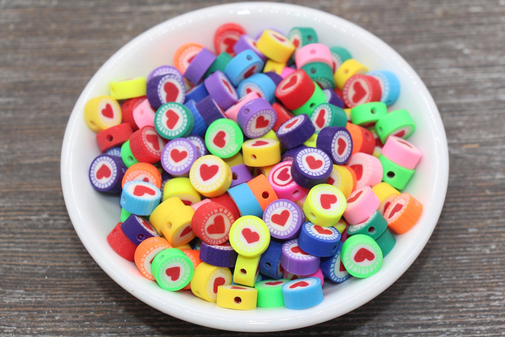 Multicolored Heart Polymer Clay Beads, Assorted Heart Shape Clay Round Beads, Loose Beads, Jewelry Beads, Beads for Bracelet #178