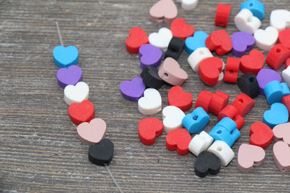 Multicolored Heart Polymer Clay Beads, Assorted Heart Shape Clay Round Beads, Loose Beads, Jewelry Beads, Beads for Bracelet #179