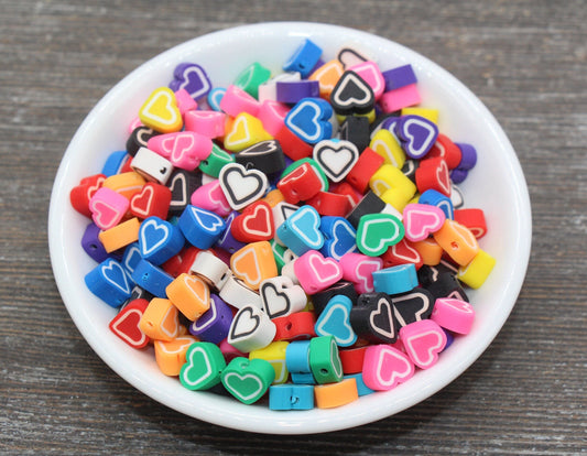 Multicolored Heart Polymer Clay Beads, Assorted Heart Shape Clay Round Beads, Loose Beads, Jewelry Beads, Beads for Bracelet #180