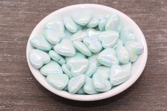 Iridescent Heart Beads, AB Blue Heart Beads, Heart Chunky Acrylic Beads, Large Heart Shape Beads, Bracelet Making Jewelry Finding#2633