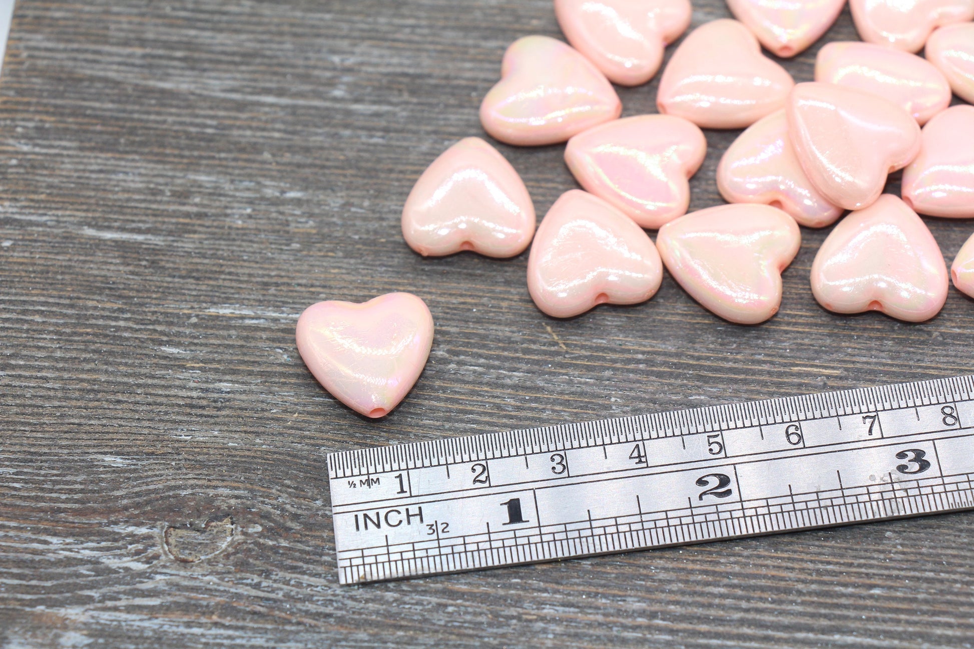 Iridescent Heart Beads, AB Peach Heart Beads, Heart Chunky Acrylic Beads, Large Heart Shape Beads, Bracelet Making Jewelry Finding #2634