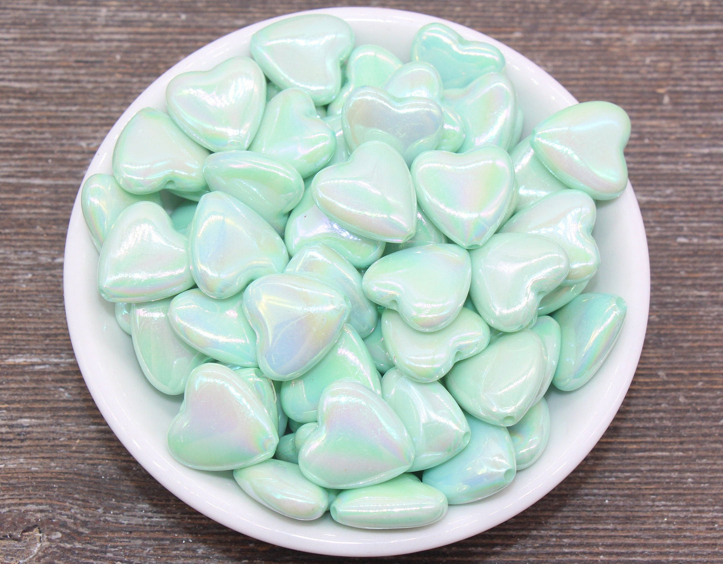 Iridescent Heart Beads, AB Mint Green Heart Beads, Heart Chunky Acrylic Beads, Large Heart Shape Beads, Bracelet Making Jewelry Finding#2635