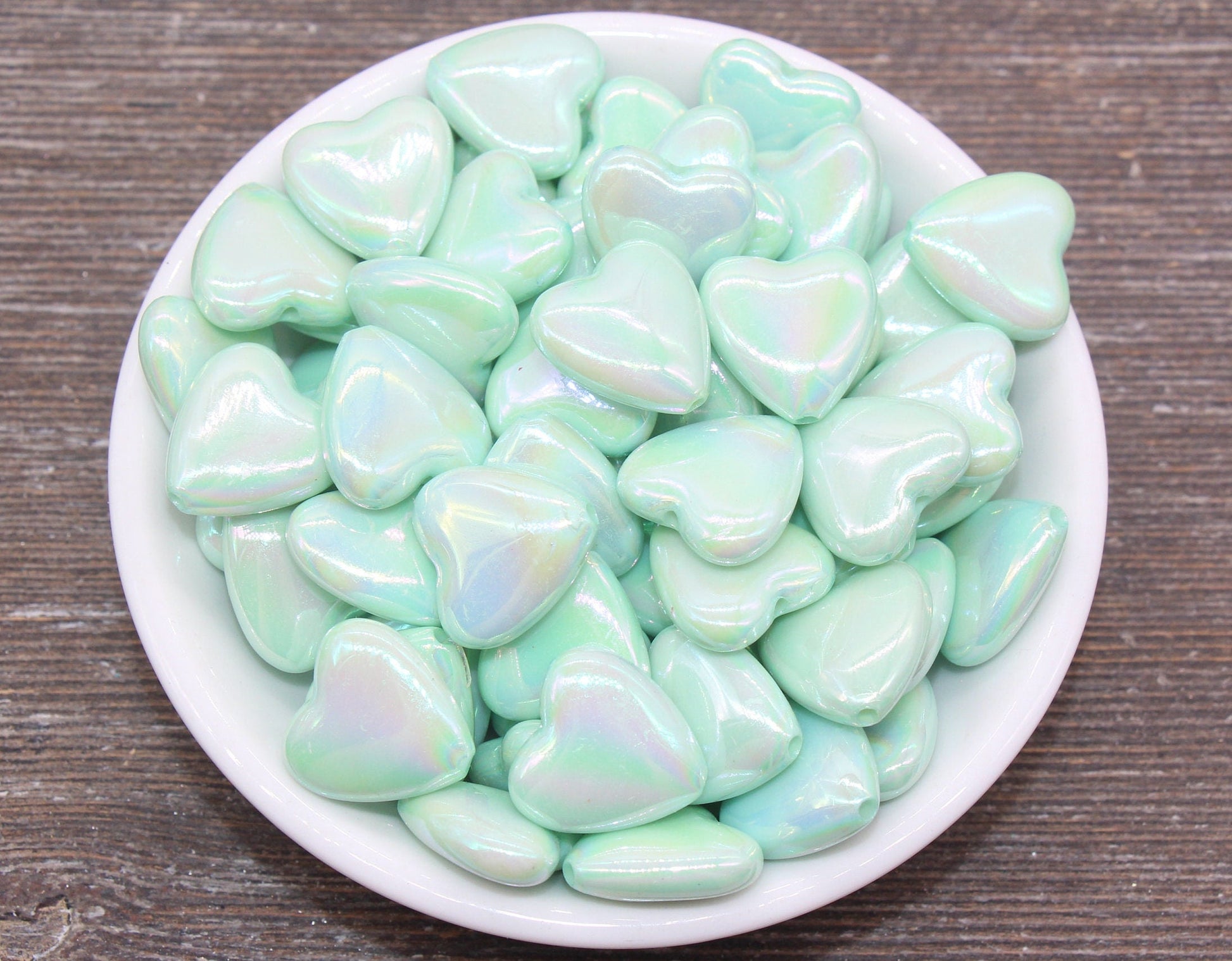Iridescent Heart Beads, AB Mint Green Heart Beads, Heart Chunky Acrylic Beads, Large Heart Shape Beads, Bracelet Making Jewelry Finding#2635