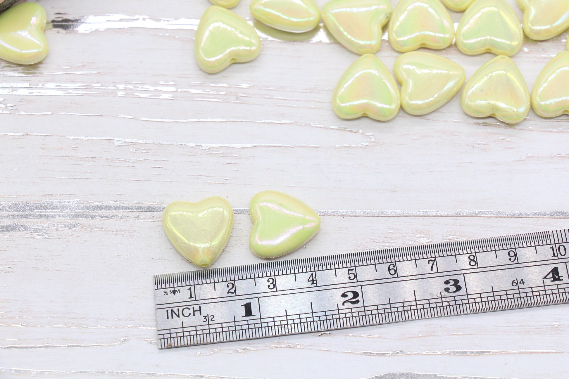 Iridescent Heart Beads, AB Yellow Heart Beads, Heart Chunky Acrylic Beads, Large Heart Shape Beads, Bracelet Making Jewelry Finding #2638