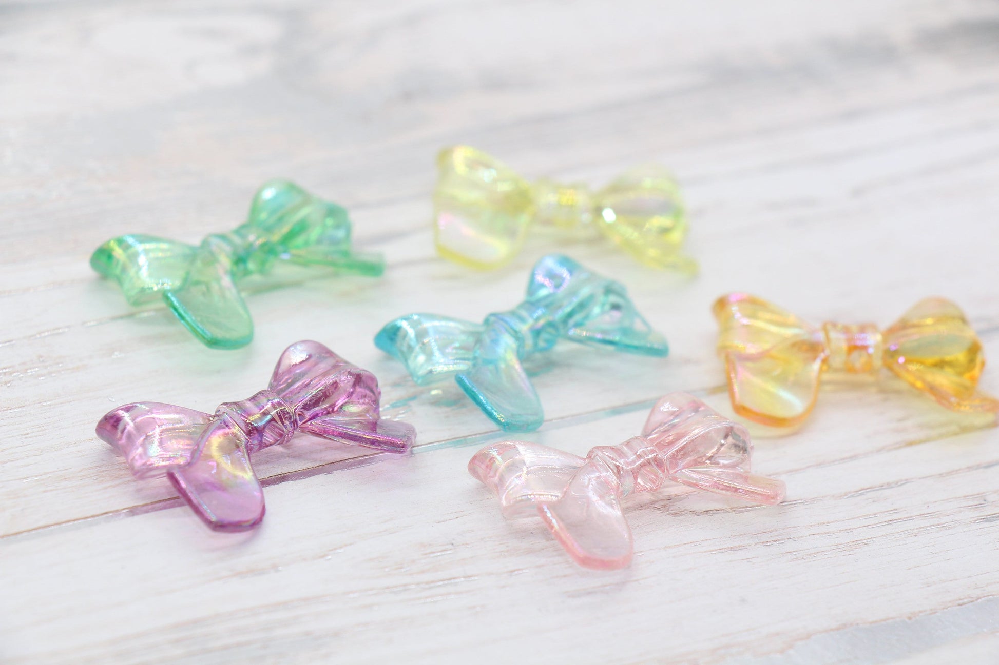 Iridescent Acrylic Bow Beads, AB Rainbow Translucent Bow Beads, Vertical Hole Bow Beads, Chunky Bubblegum Beads, Jewelry Beads #2643