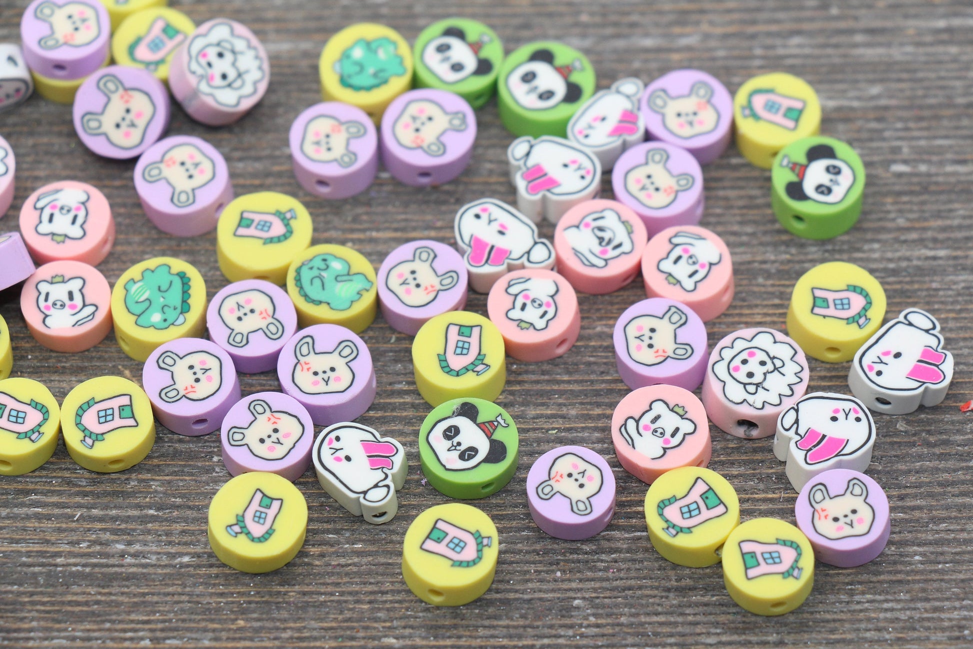 Assorted Kawaii Polymer Clay Beads, Dinosaur, Sheep, Panda, Bunny Beads, Jewelry Beads #183