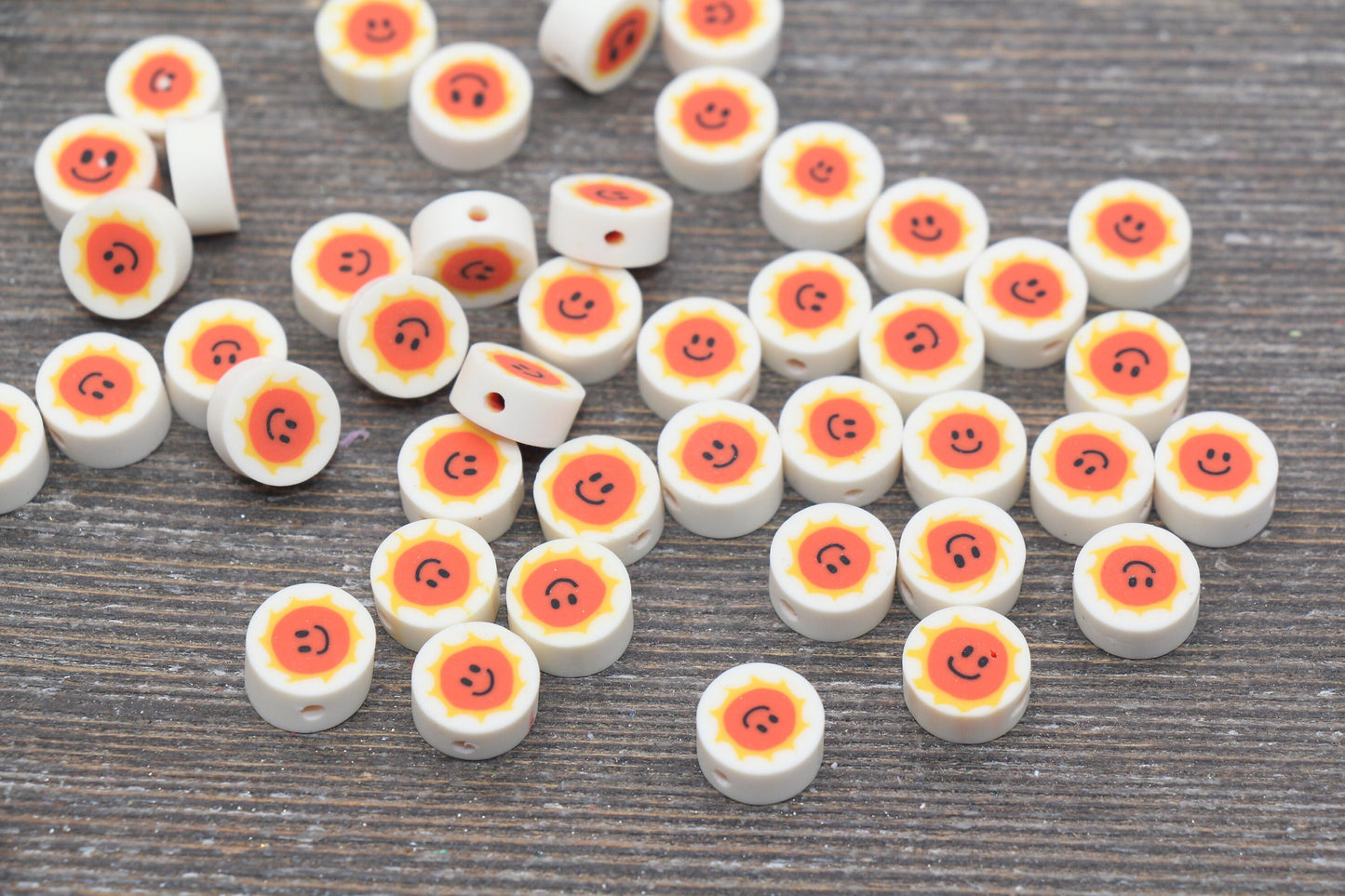 Smiling Sun Polymer Clay Beads, Kawaii Sun Beads, Happy Sun Clay Beads, Smiley Face Sun Beads, Jewelry Beads #185