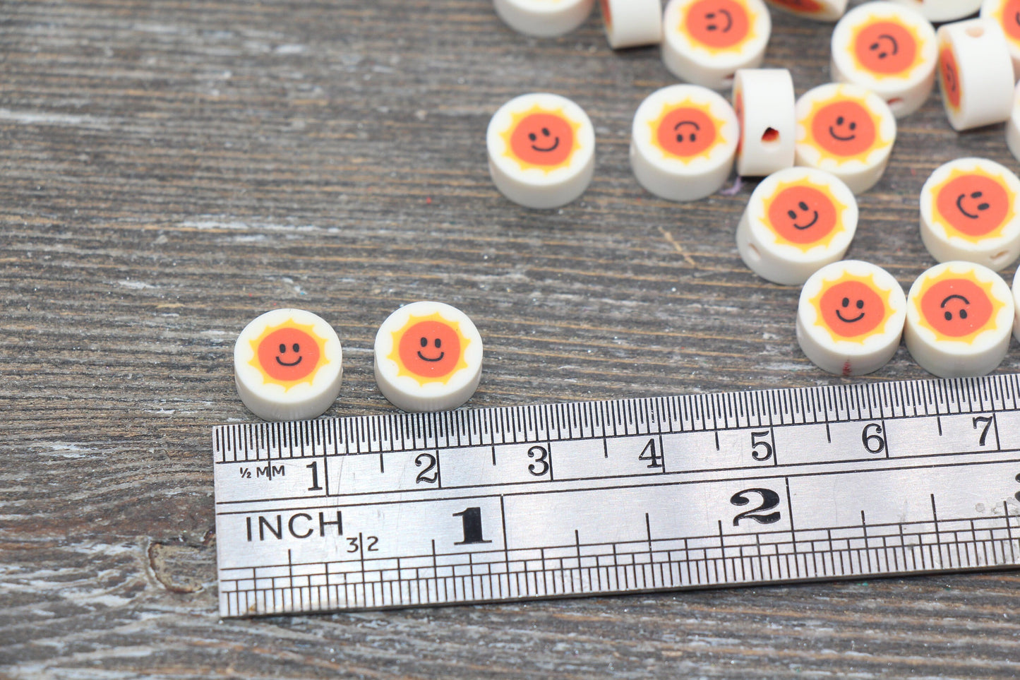 Smiling Sun Polymer Clay Beads, Kawaii Sun Beads, Happy Sun Clay Beads, Smiley Face Sun Beads, Jewelry Beads #185