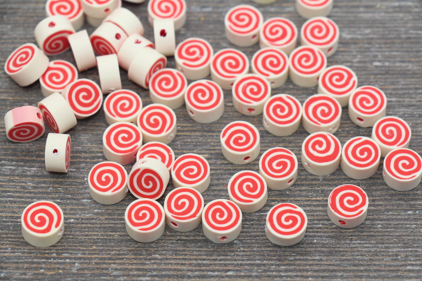 Swirl Polymer Clay Beads, Round Swirl Beads, Jewelry Beads #187