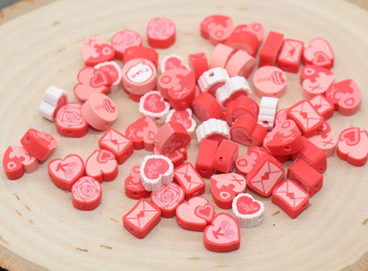 Valentines Day Themed Polymer Clay Beads, Assorted Clay Round Beads, Loose Beads, Jewelry Beads, Beads for Bracelet #110