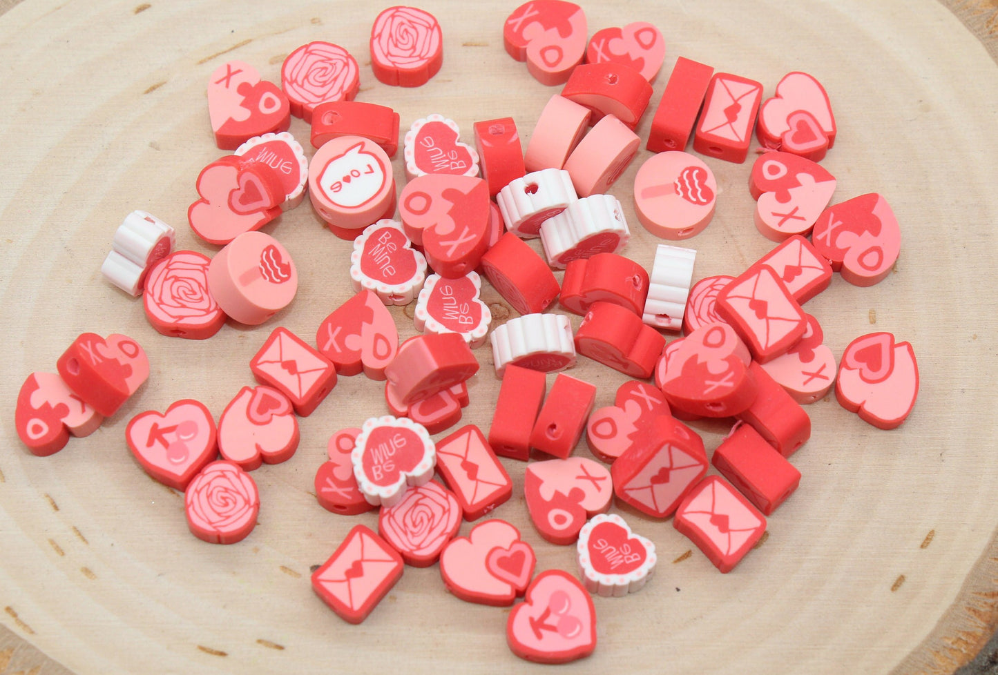 Valentines Day Themed Polymer Clay Beads, Assorted Clay Round Beads, Loose Beads, Jewelry Beads, Beads for Bracelet #110