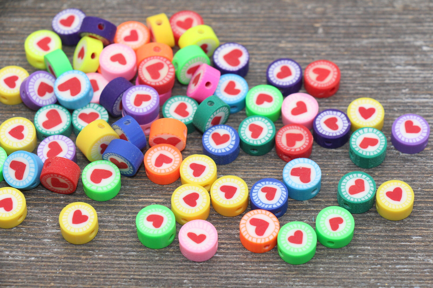 Multicolored Heart Polymer Clay Beads, Assorted Heart Shape Clay Round Beads, Loose Beads, Jewelry Beads, Beads for Bracelet #178