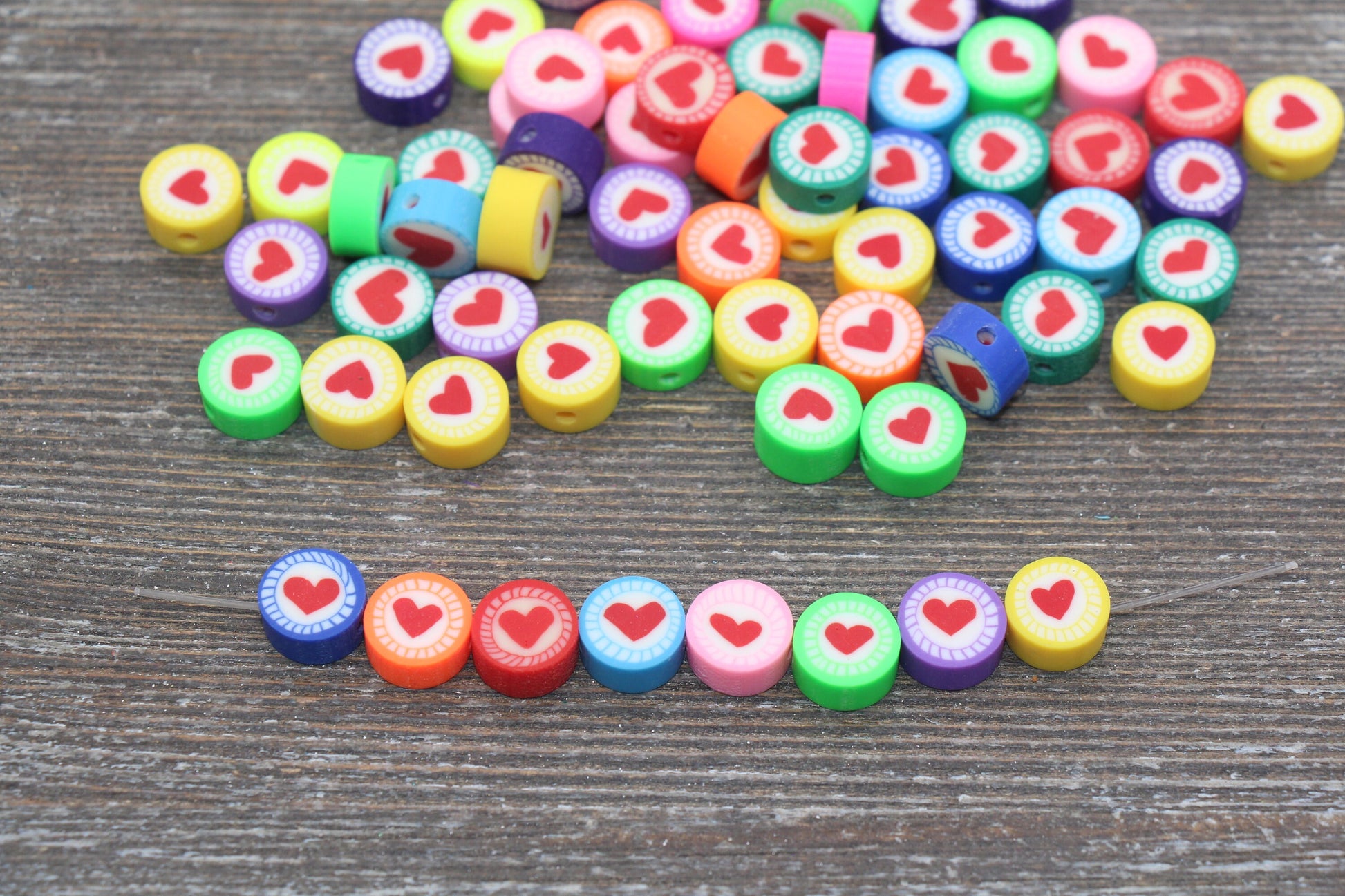 Multicolored Heart Polymer Clay Beads, Assorted Heart Shape Clay Round Beads, Loose Beads, Jewelry Beads, Beads for Bracelet #178