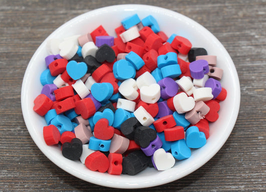 Multicolored Heart Polymer Clay Beads, Assorted Heart Shape Clay Round Beads, Loose Beads, Jewelry Beads, Beads for Bracelet #179