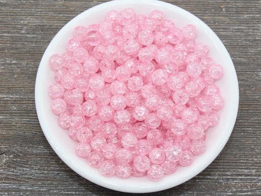 8mm Pink Crackle Gumball Beads, Acrylic Crackle Loose Beads, Bubblegum Beads, Chunky Beads, Smooth Round Plastic Beads #1532