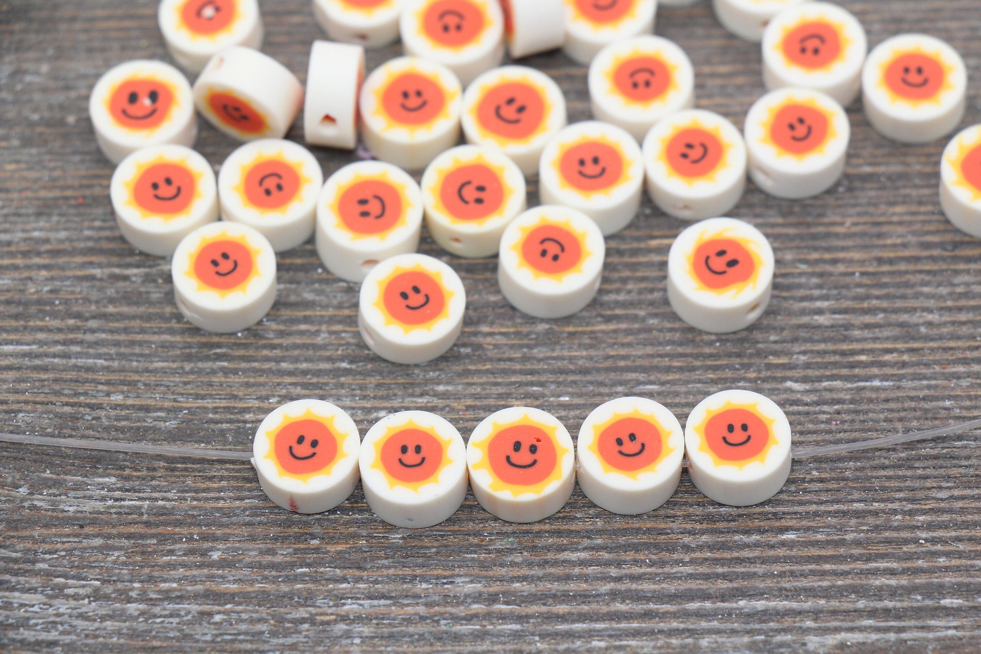 Smiling Sun Polymer Clay Beads, Kawaii Sun Beads, Happy Sun Clay Beads, Smiley Face Sun Beads, Jewelry Beads #185