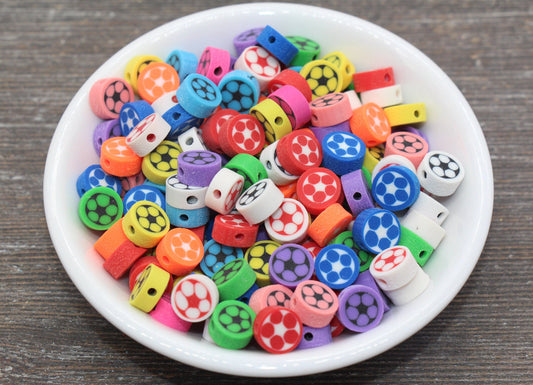 Soccer Ball Polymer Clay Beads, Assort Soccer Beads, Kawaii Soccer Clay Beads, Sport Beads, Jewelry Beads #186