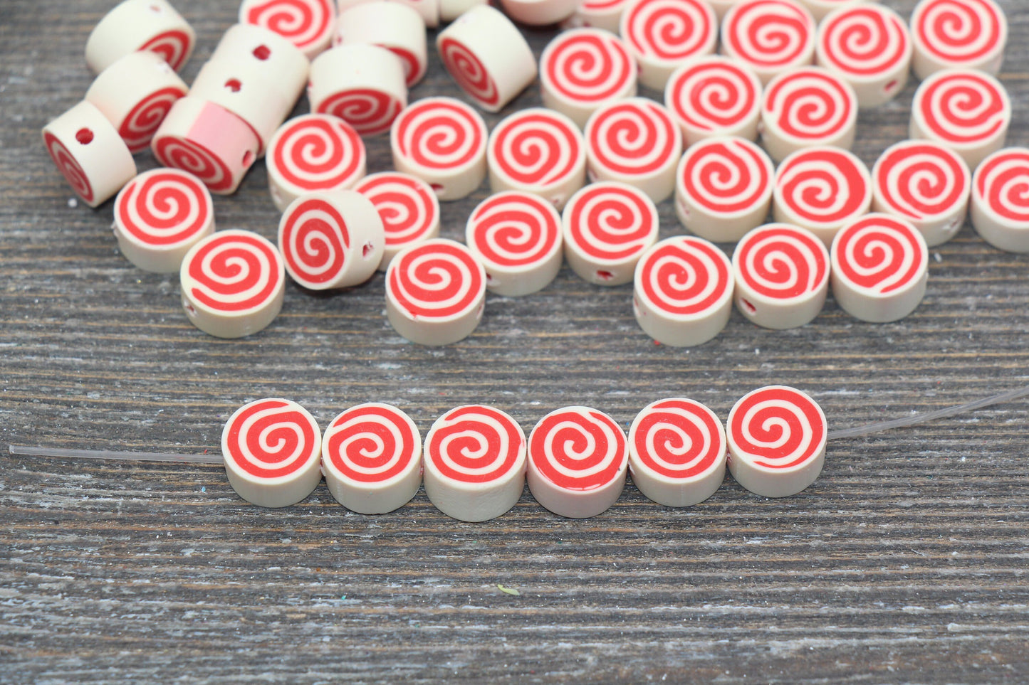 Swirl Polymer Clay Beads, Round Swirl Beads, Jewelry Beads #187