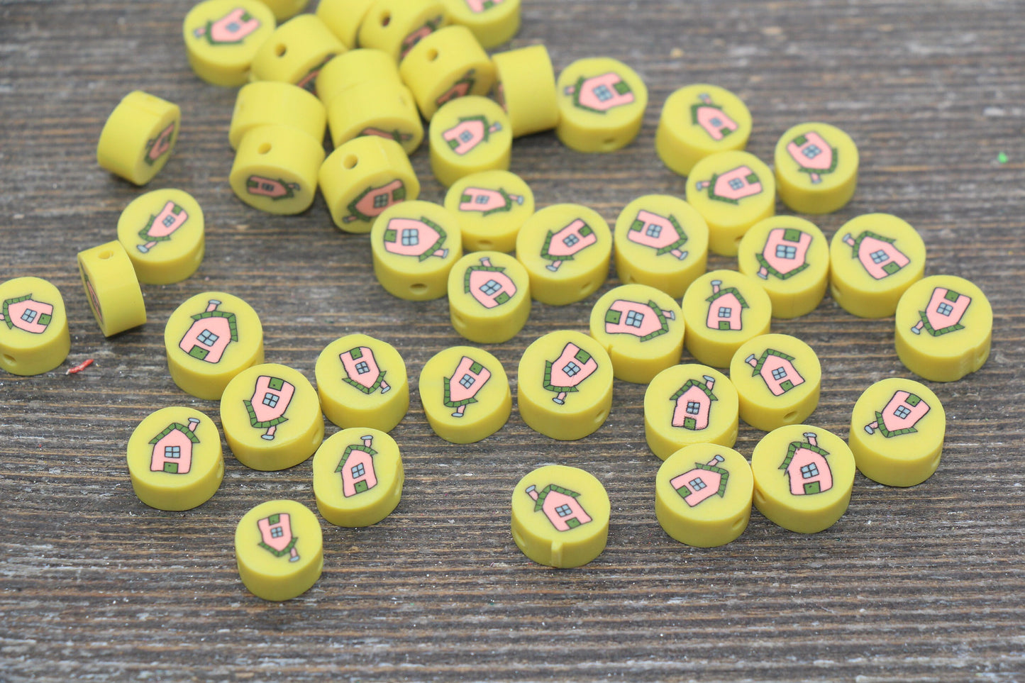 House Polymer Clay Beads, Kawaii Sweet Home Clay Beads, Round Clay Beads, Jewelry Beads #190