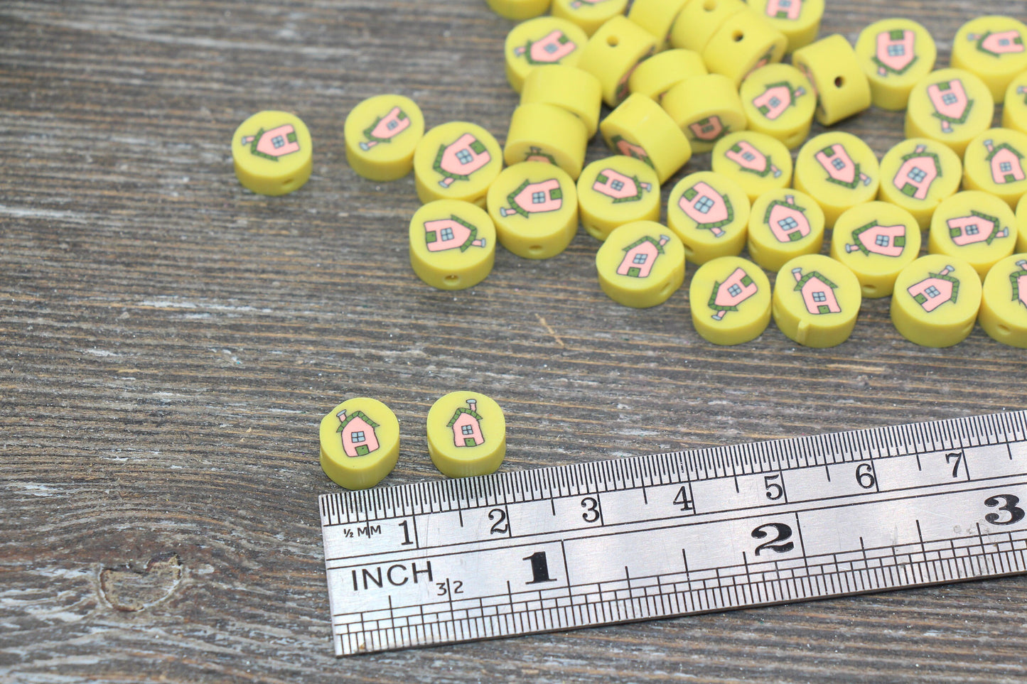 House Polymer Clay Beads, Kawaii Sweet Home Clay Beads, Round Clay Beads, Jewelry Beads #190