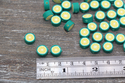 Lime Polymer Clay Beads, Green Citrus Fruit Beads, Round Citrus Clay Beads, Green Lime Clay Beads, Bracelet Jewelry Beads #195