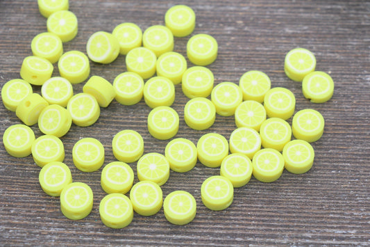 Lemon Polymer Clay Beads, Yellow Citrus Fruit Beads, Round Citrus Clay Beads, Lemon Clay Beads, Bracelet Jewelry Beads #197