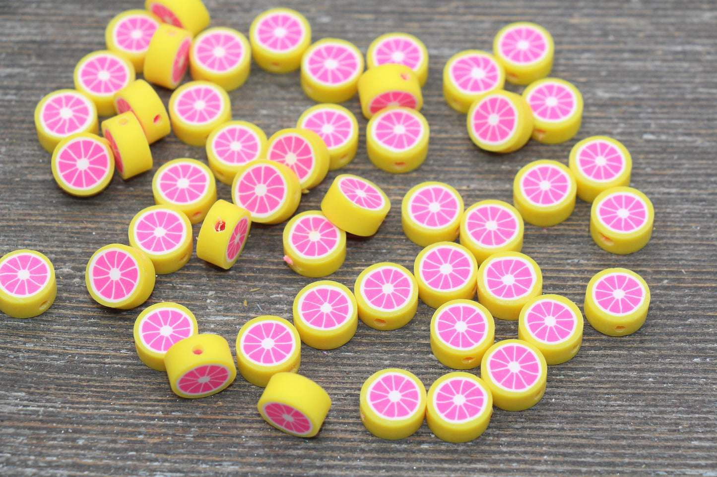 Grapefruit Polymer Clay Beads, Citrus Fruit Beads, Round Citrus Clay Beads, Grapefruit Clay Beads, Bracelet Jewelry Beads #198