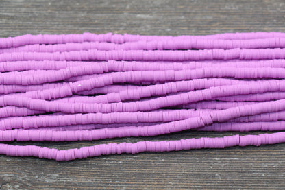 4mm Orchid PurpleHeishi Beads, Polymer Clay Disc Beads, African Disc Beads, Vinyl Heishi, 16 inch Strand #64