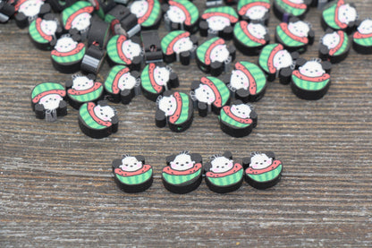 Kawaii Clay Beads, Puppy Sitting in a Watermelon Beads, Sweet Food Polymer Clay Beads, #201