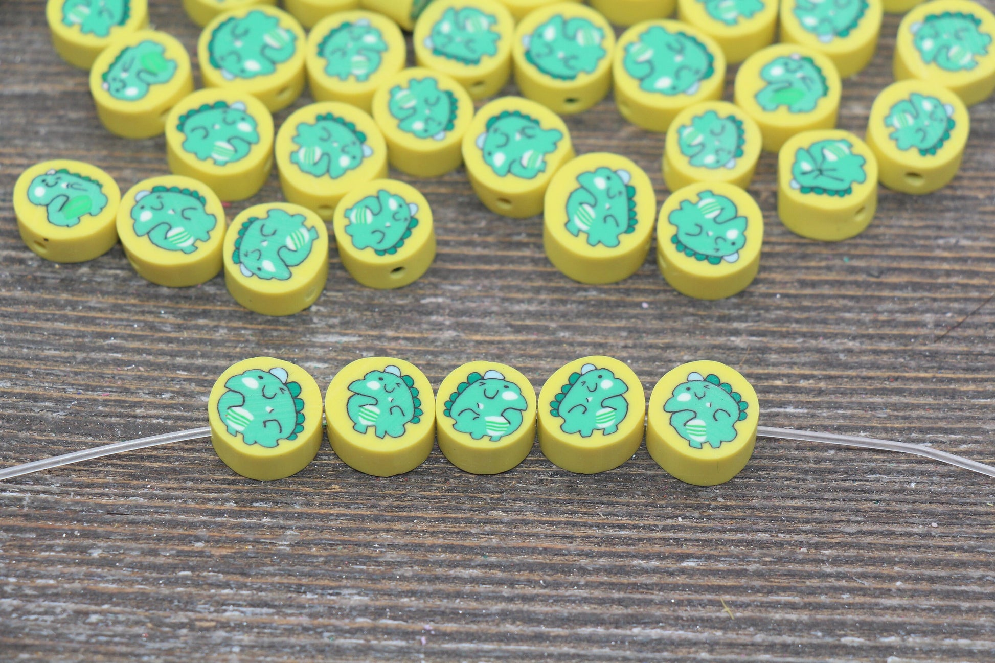 Kawaii Dinosaur Polymer Clay Beads, Dinosaur Round Shape Clay Beads, Jewelry Beads, Beads for Bracelet #205