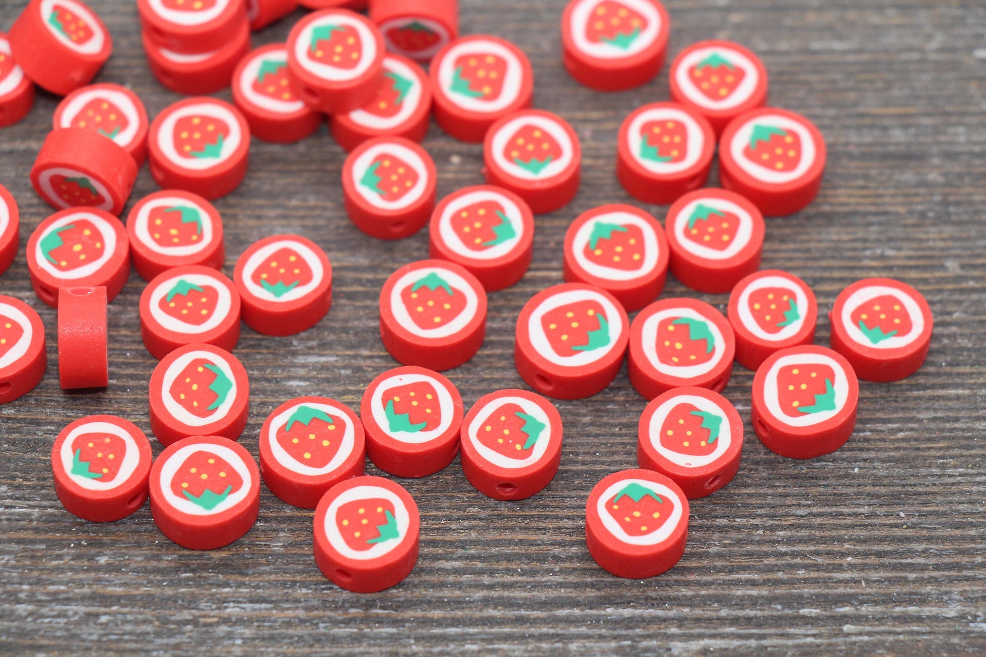 Red Strawberry Polymer Clay Beads, Fruit Cane Beads, Whole Strawberry Clay Beads, Fruit Clay Beads, Jewelry Beads, Beads for Bracelet #206