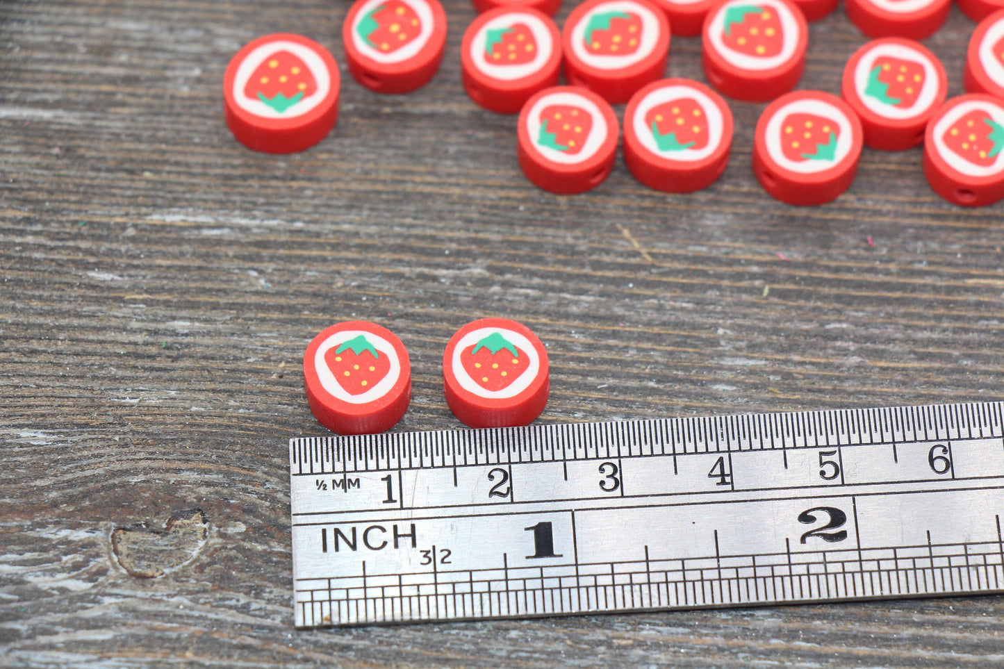 Red Strawberry Polymer Clay Beads, Fruit Cane Beads, Whole Strawberry Clay Beads, Fruit Clay Beads, Jewelry Beads, Beads for Bracelet #206